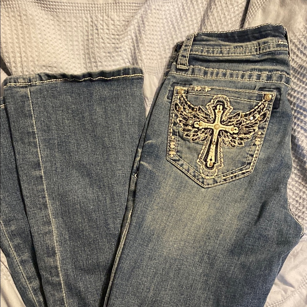 Grace in LA Blue Boot Cut Jeans with Ornate Embellishments